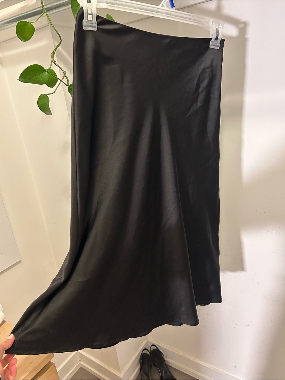 Classic Black Satin Midi Skirt